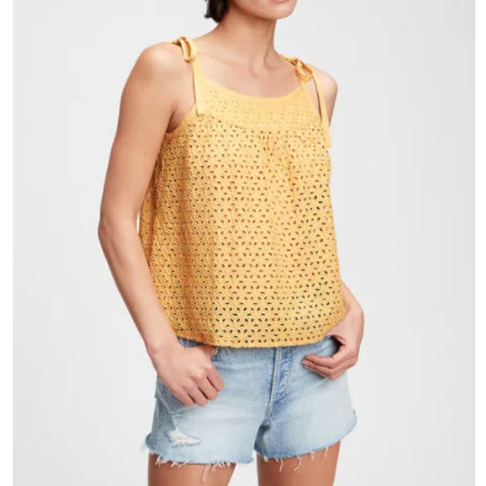 GAP Yellow Eyelet Tie-Strap Camisole size L tall